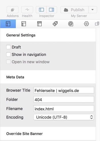 General Settings im Page Inspector